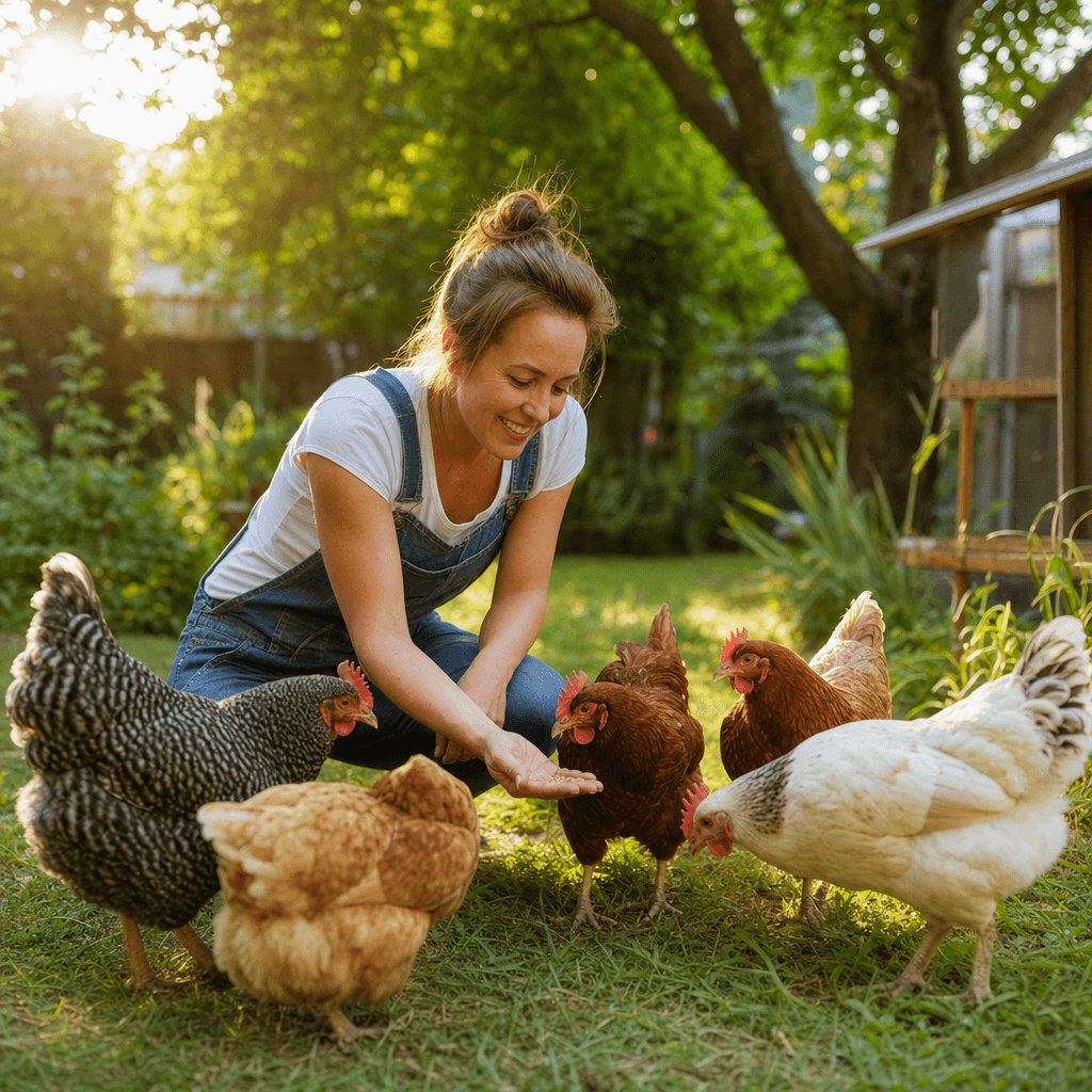 Backyard chicken keeper with a healthy flock