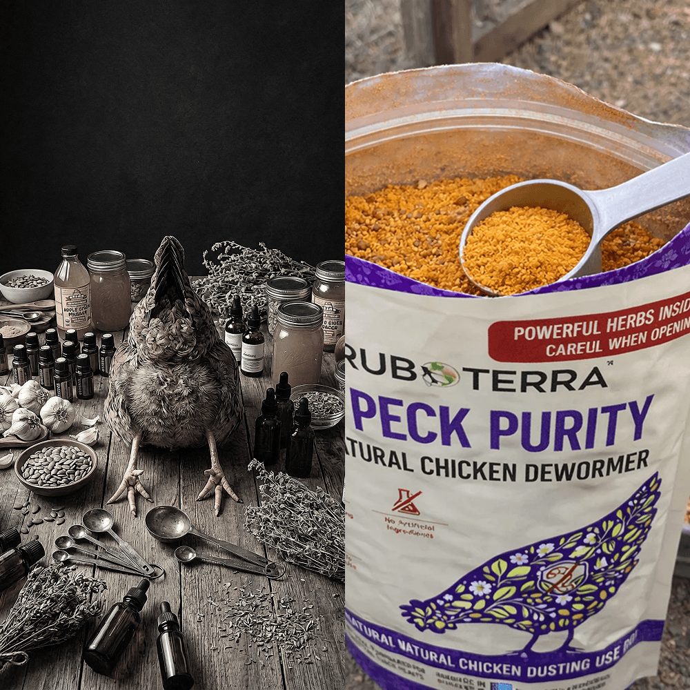 Folk remedy ingredients vs Peck Purity scoop into feed