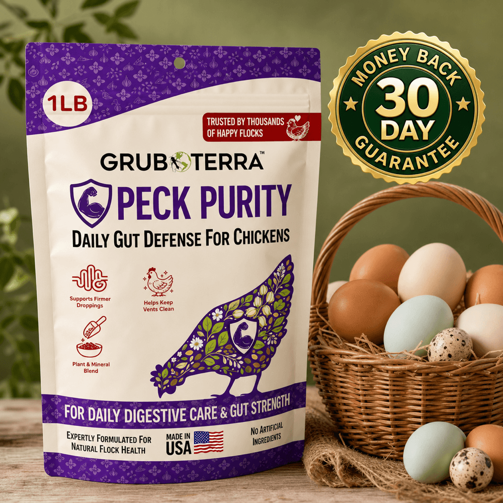 Peck Purity bag with 30-day money-back guarantee and eggs