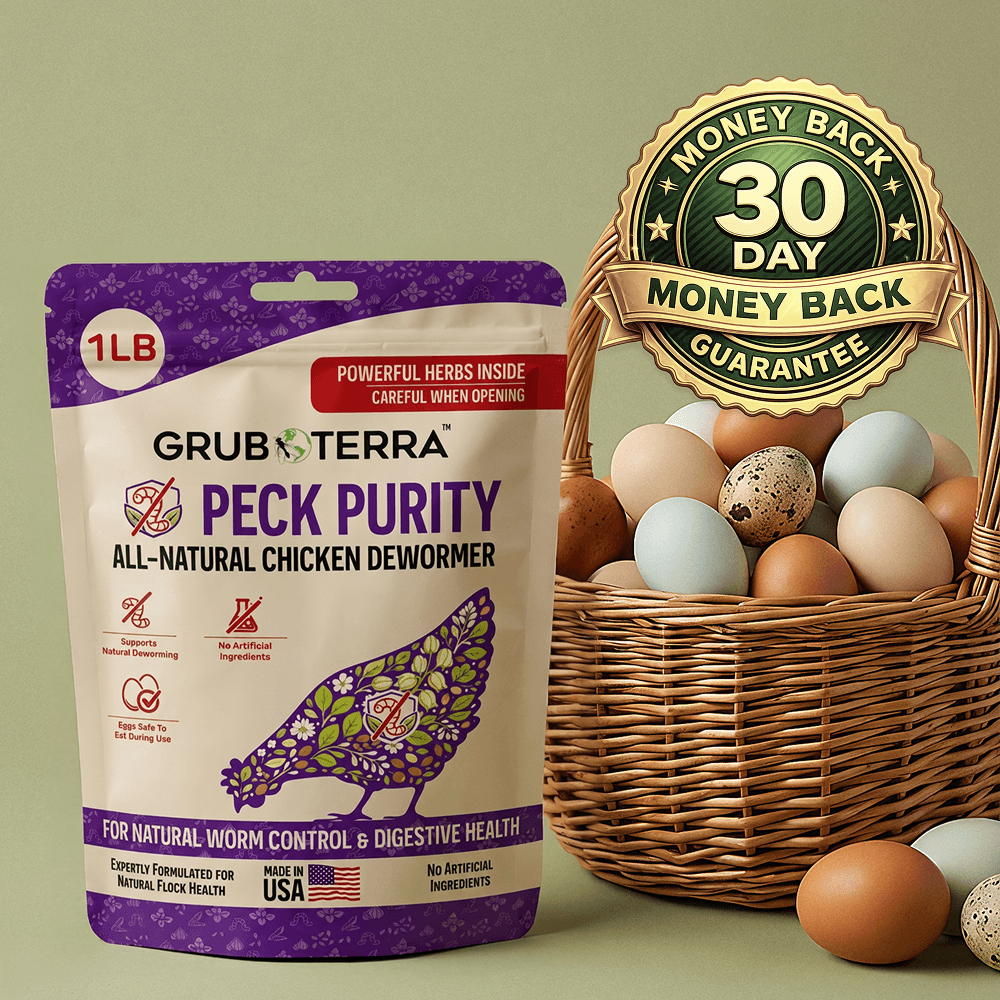 Peck Purity bag with 30-day money-back guarantee and eggs