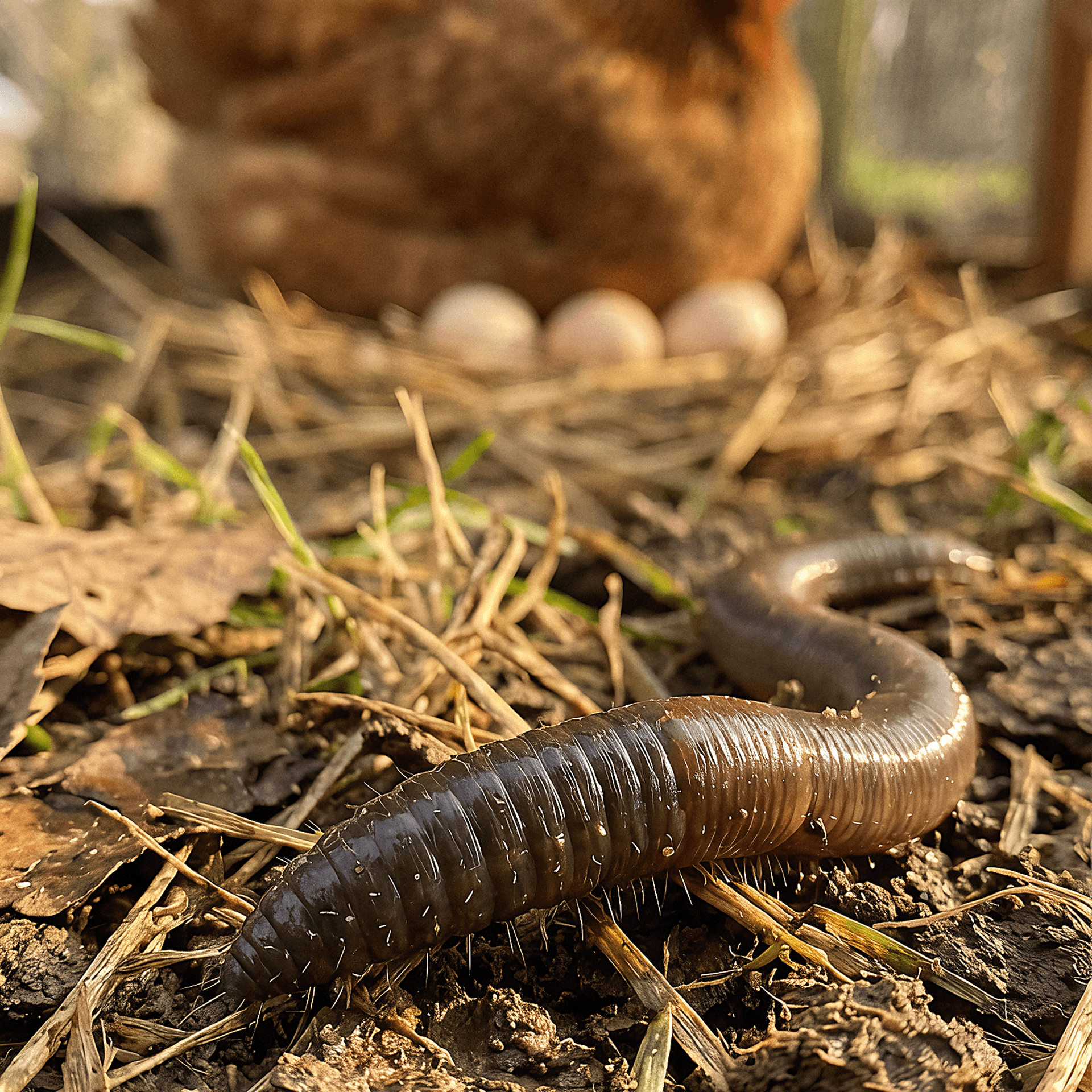 Earthworm in the soil near a chicken nest — reinfection cycle