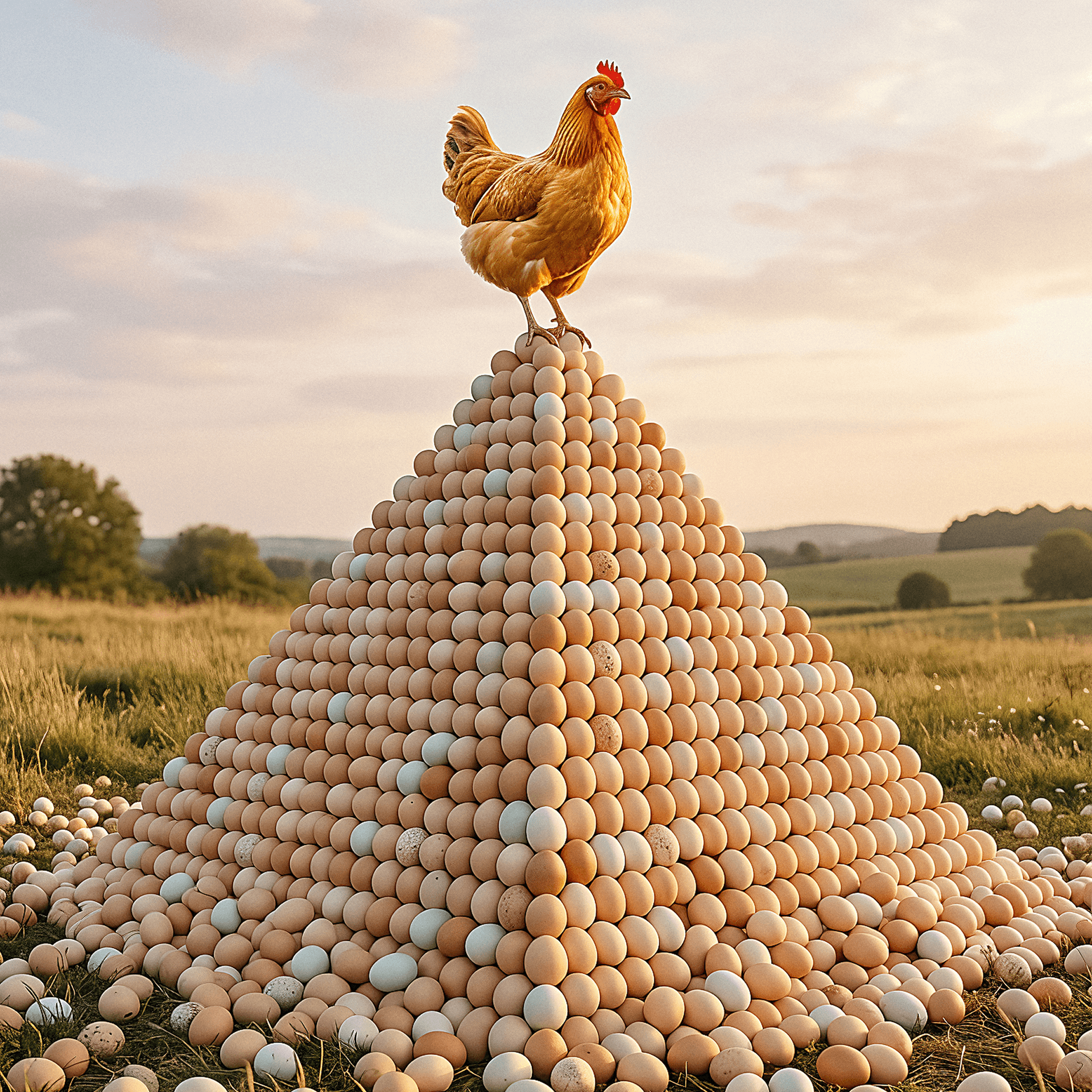 Split image: eggs in trash with chemical dewormer vs fresh eggs with Peck Purity